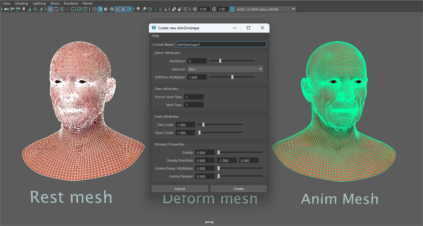 AdnSimshape deformer creation scenario
