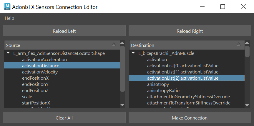 sensors connection editor to connect activation layers