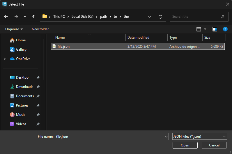 Select JSON file