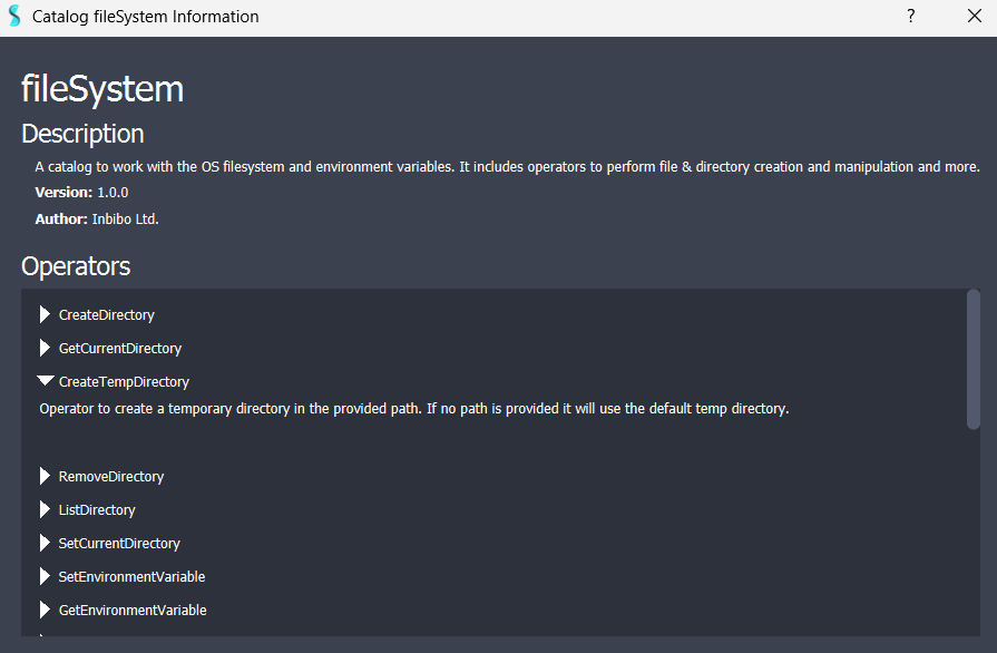 Catalog Information Dialog.